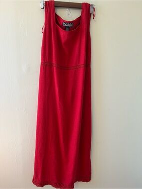 Norton McNaughton Red Maxi Dress Skirt with Lace Trim Minimalist Boho